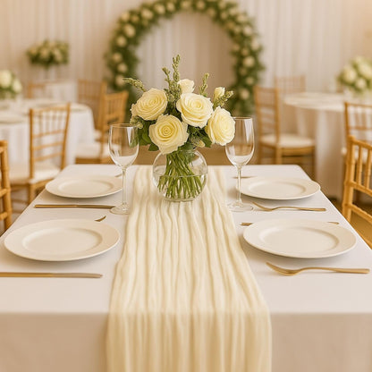6 Pack 10FT 120 Inch Beige Cheesecloth Table Runner Soft Gauze Boho Table Runners for Baby Shower, Coastal Wedding