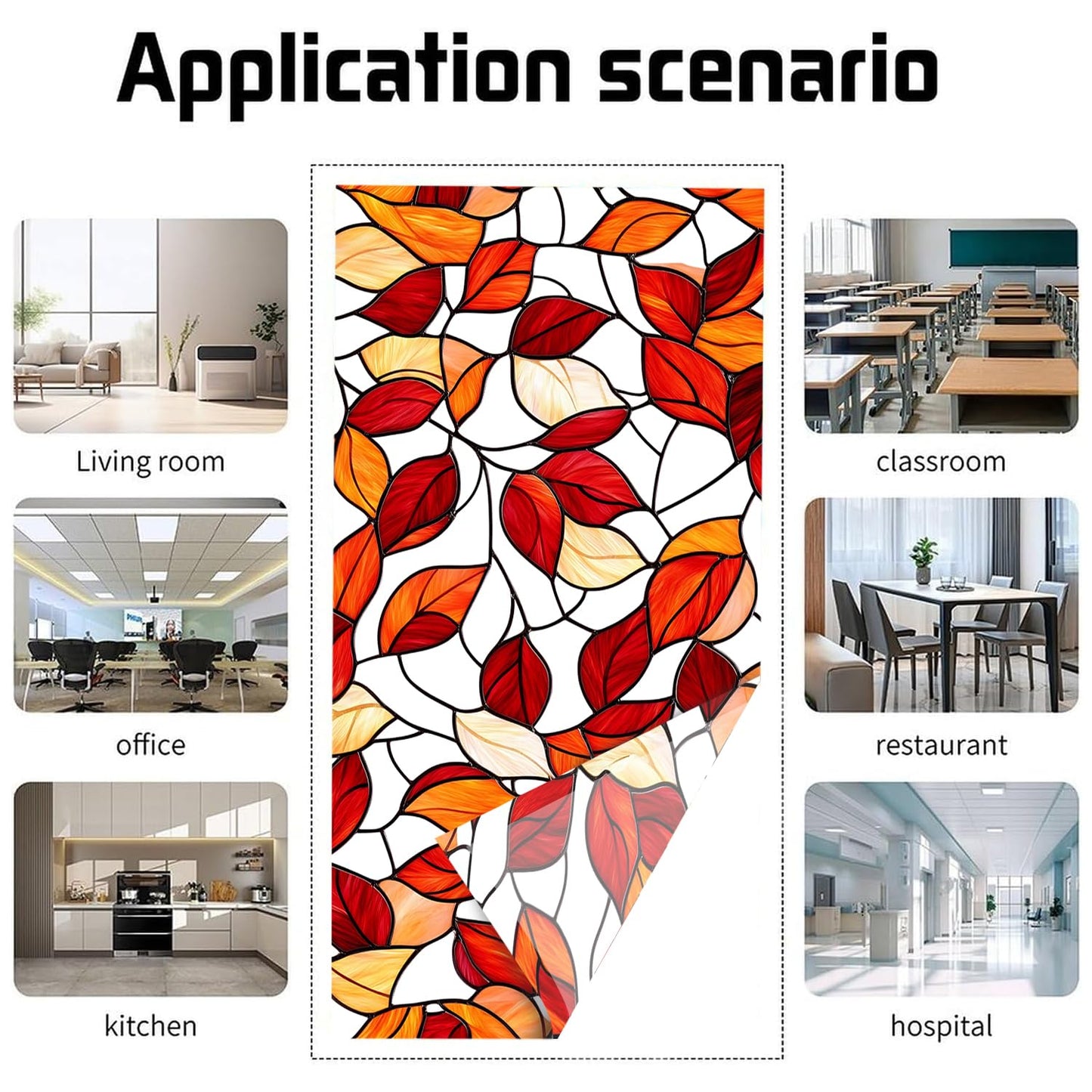 Fluorescent Light Covers for Ceiling Lights-Magnetic,2pcs,Geometric & Stained Glass Designs for Ceiling Lights 2ft x 4ft-For Classroom, Office，Home (Stained Glass Leaves, 48"L x 24"W-2pcs)