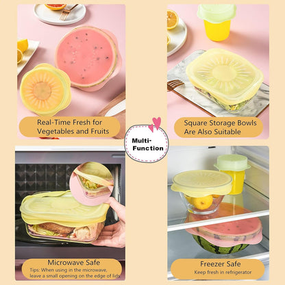 Food Storage Silicone Stretch Lids Set, 6 Pcs Different Sizes, Fruit Pattern Food-grade Reusable Covers, Microwave Safe