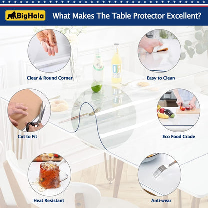 24x48 Inch Clear Table Cover Protector for Kitchen Dining Room Wood Furniture Plastic Tablecloth Protector Easy Clean