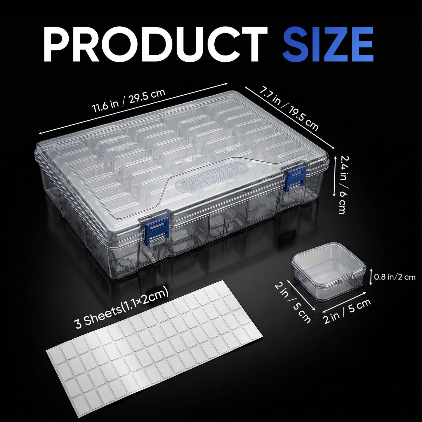 chufa Bead Organizer Box, 3-Pack (138 Mini Cases) – Clear Stackable Storage with Hinged Lids, Labels & Handle for Seed Beads, Diamond Painting Drills, Jewelry Findings, Crafts, Screws