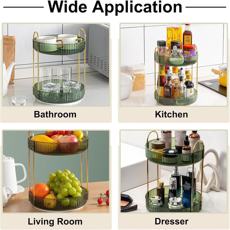 360 Rotating Makeup Organizer and Storage for Vanity Countertop 2 Tiers, High Capacity Cosmetic Skincare Perfume Organizers for Dresser Bathroom Lazy Susan