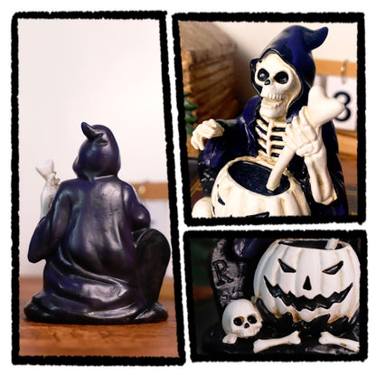 VesHome Halloween Witch Skeleton Figurine – Resin Grim Reaper Decor, Gothic Spooky Decoration for Desk, Bookshelf, Halloween Party or Haunted House Display