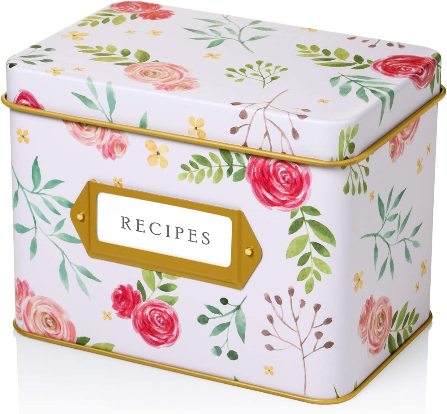 Jot & Mark Recipe Card Complete Gift Box | Decorative Pink Peonies Recipe Tin Box
