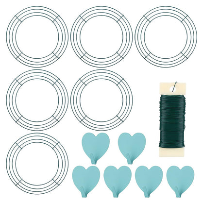 6 Pack Wire Wreath Frame 10 Inches Metal Wreath Rings for Chirstmas New Year Party with 6 Pcs Adhesive Hooks and 38 Yard 22 Gauge Paddle Wire for Crafts