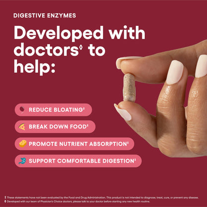 Physician's CHOICE Digestive Enzymes - Multi Enzymes, Organic Prebiotics & Probiotics for Digestive Health & Gut Health - Meal Time Discomfort Relief & Bloating - Dual Action Approach - 60 CT