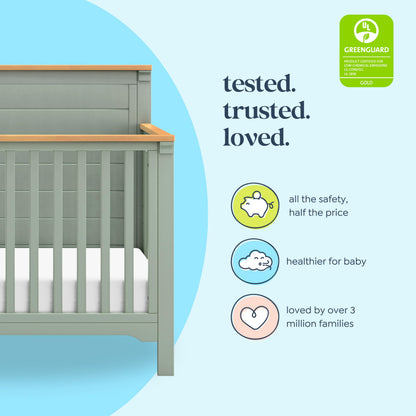 Davinci Shea 4-in-1 Convertible Crib in Light Sage and Honey, Greenguard Gold and FSC® Certified