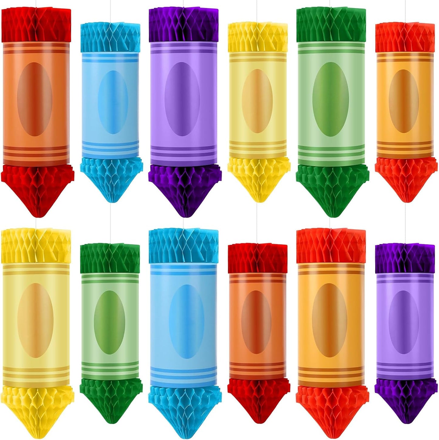 12 Pcs Crayon Pencil Hanging Honeycomb, Welcome Back to School Classroom Decorations for Teacher Appreciation Week