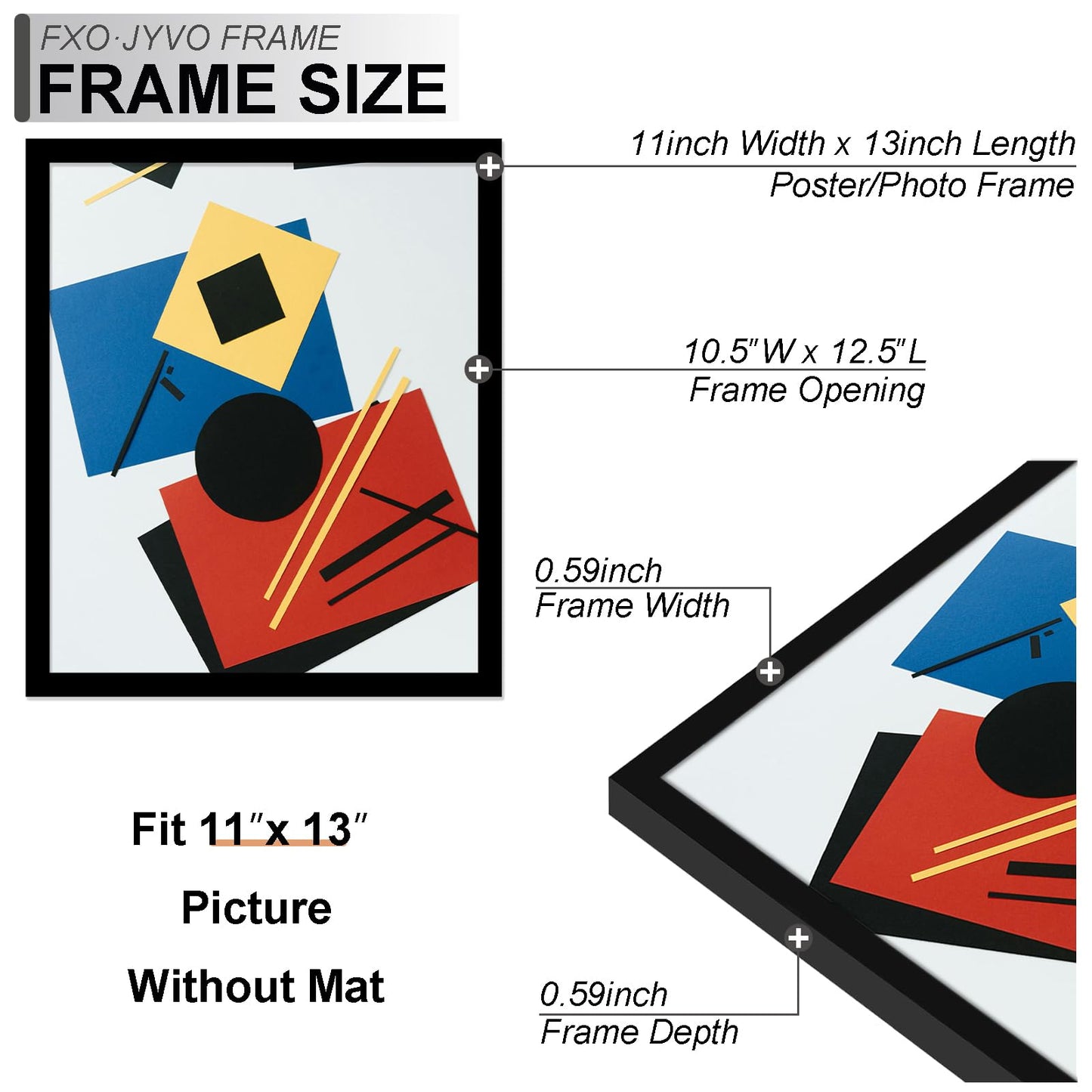 Fxojyvo 4x6 Picture Frame Collage Set of 3, Display 5 4x6 Picture Collage or 11x13 Photo Only Without Mat, Light Weight and High Transparent Frame for Wall - 3 Pack/Black/5-Openings
