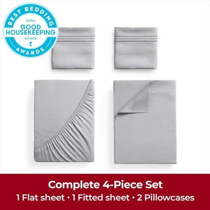 Mellanni Extra Deep Full Sheets - Hotel Luxury, Ultra Soft & Cooling Bedding - Wrinkle & Stain Resistant (Light Gray)
