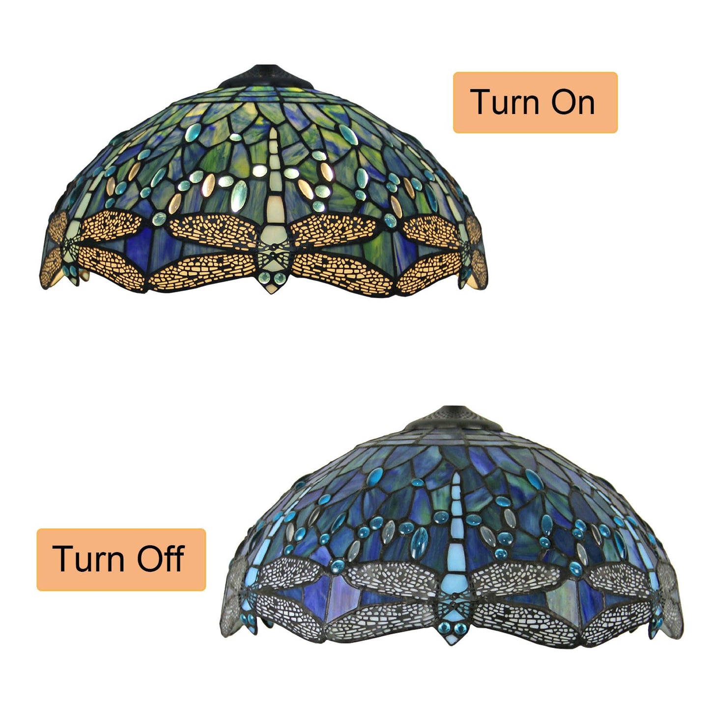 16 Inch Tiffany Style Stained Glass Lamp Shade Replacement Vintage Dragonfly Lampshades Only with Cap Fit for Bedside Reading Lamp Study Light Kitchen Lamp Dining Room Lamp Floor Lamp,Blue