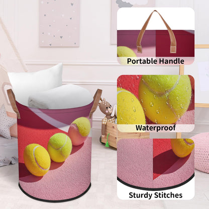 FZDXZJJ Large Round Laundry Storage Basket - Tennis Bin with Handles, Collapsible Box for Home, Office, Toy Organizer, Bedroom, Lving Room, Home Decor