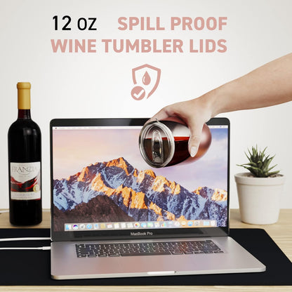 3 Pack of 12 oz Wine Tumbler Lids, Spill Proof 2.9 inch Diameter Replacement Silicone Covers for Wine Mugs