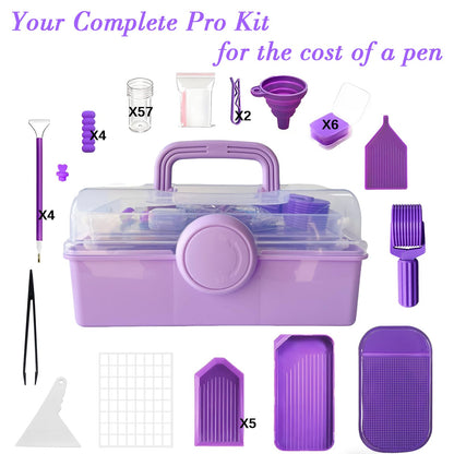 Diamond Painting Tools and Accessories Kits - All-in-One Accessories Set with 57 Storage Containers Purple, Ergonomic Pen, Trays, Roller & More Complete DIY Craft Organizer for Adults