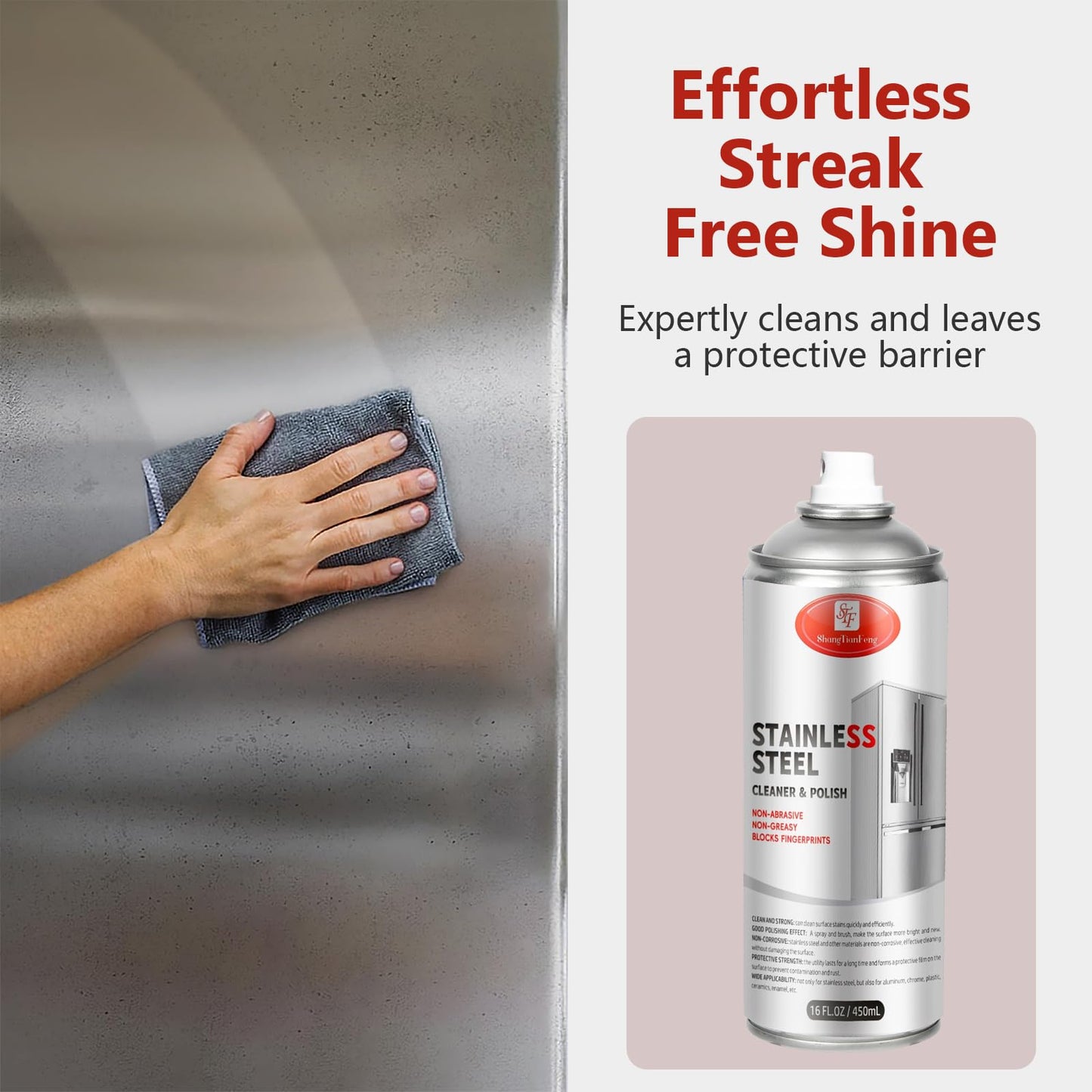 Stainless Steel Cleaner & Polish （17OZ Pack of 2）- Quick Shine, Streak-Free Formula - Safe for Appliances, Cookware, Sinks - Restores Shine - Eco-Friendly