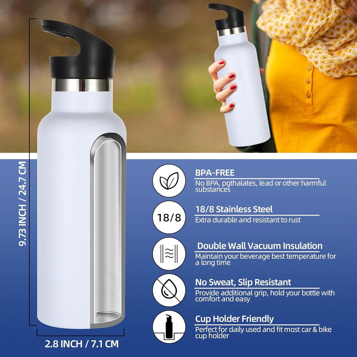 Volhoply 17oz Insulated Water Bottle Bulk 4 Pack, Stainless Steel Kids Water Bottles with Straw Lid, Reusable Metal