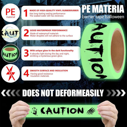 Zeptrix Glow in The Dark Halloween Decorations Caution Tape 2inx32.8ft Scary Warning Glow Tape Roll Indoor Outdoor Barricade Safety Night Decor Spooky DIY Home Party Door Danger Zones Office Yard