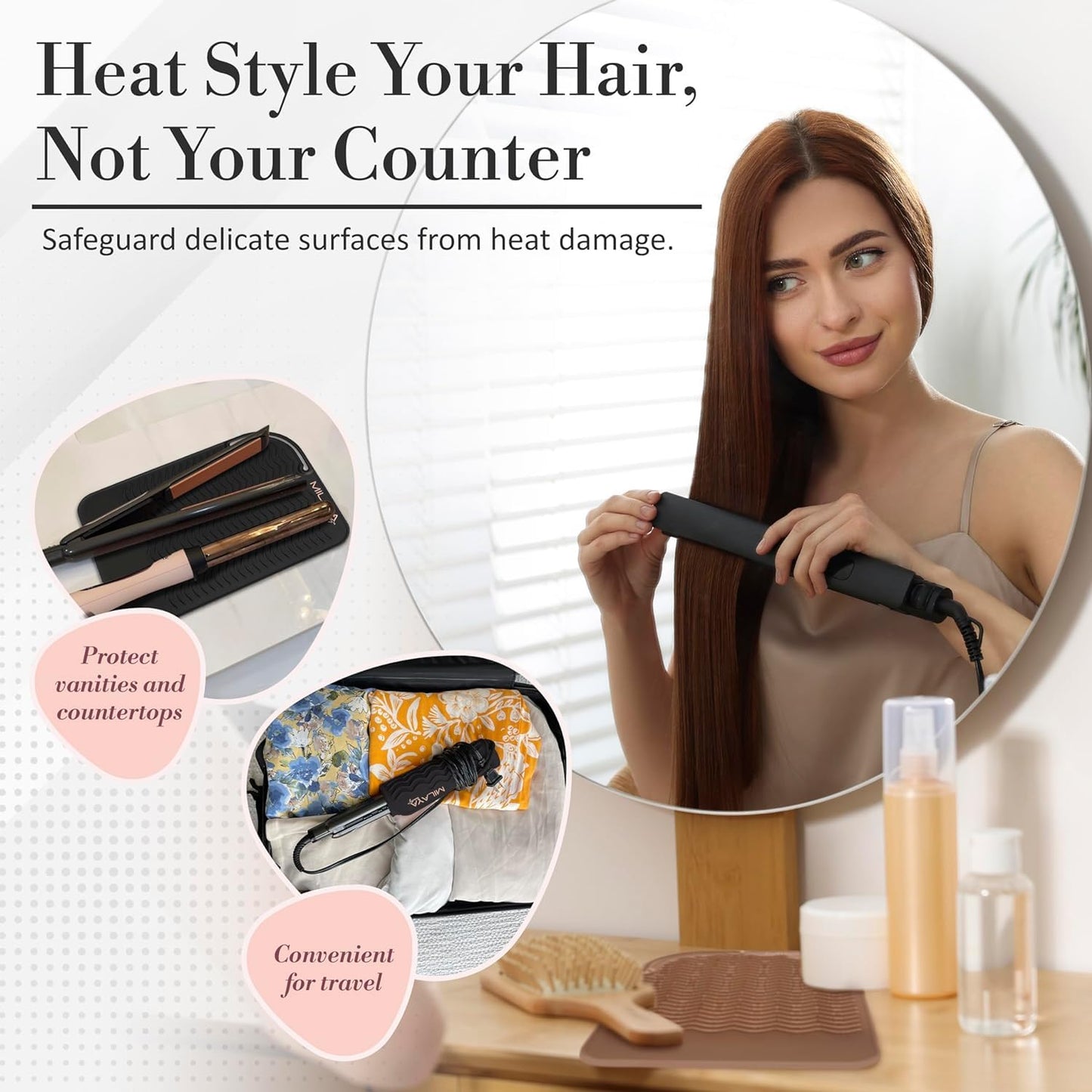 Heat Resistant Mat - Curling Iron Holder - Straightener pad - Flat Iron Holder - Silicone Mat for Hair Tools - Hot Tool Mat - Salon Tools - Hot Iron Holster - Vanity Mat - Vanity Accessories for Women