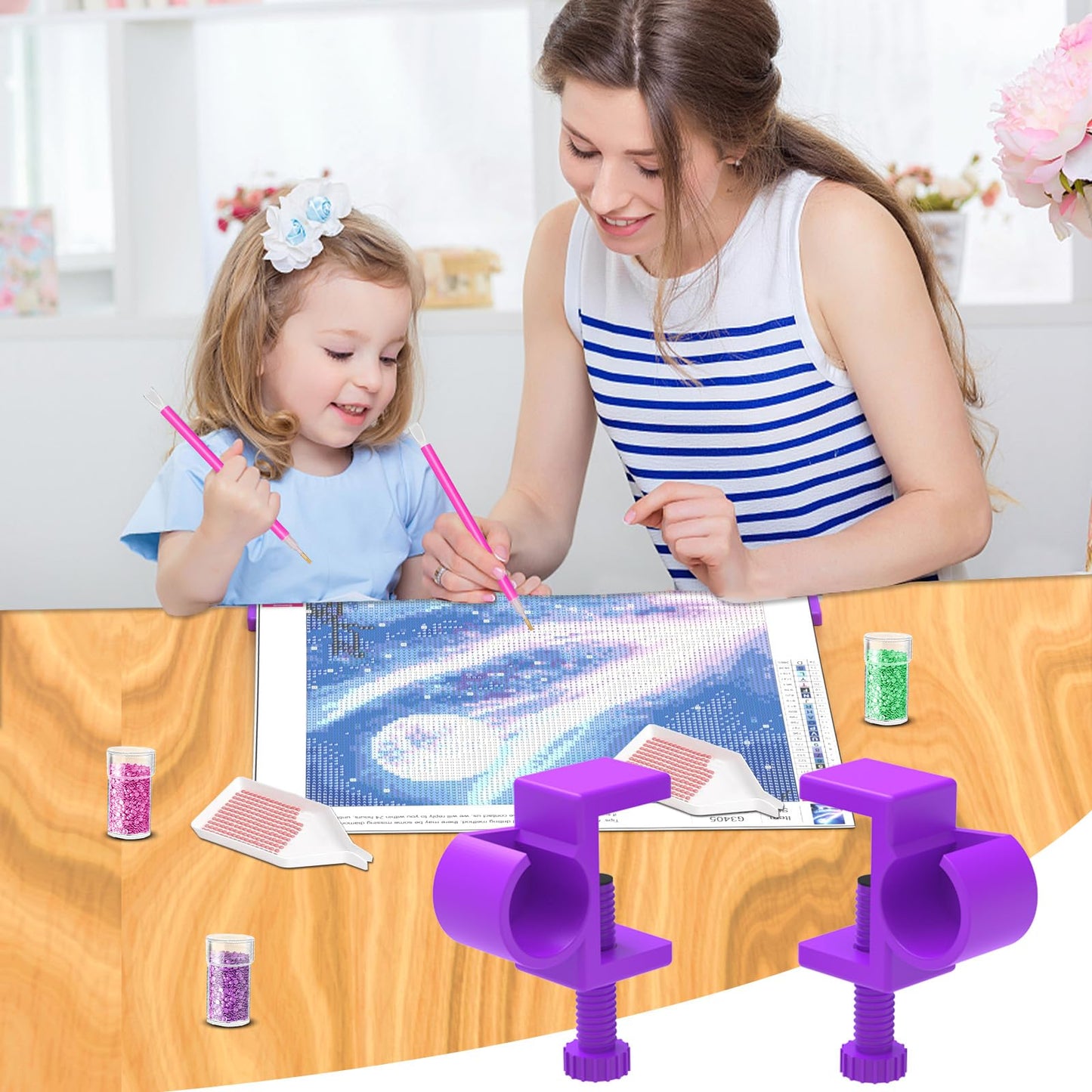 GFYYBKJ Diamond Painting Canvas Table Clamp Set, Diamond Painting Canvas Roll Holder, Diamond Art Kits and Craft Accessories for Adults, Gift for DIY Diamond-Painters(Purple)