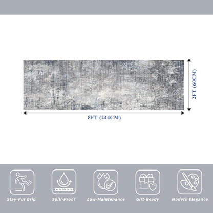 2x8 Washable Non-Slip Hallway Runner Rug – Modern Coastal Abstract Neutral Stain-Resistant Low-Pile Carpet Runner for Kitchen Entryway Bedroom Bathroom (Blue Gray,2x8)