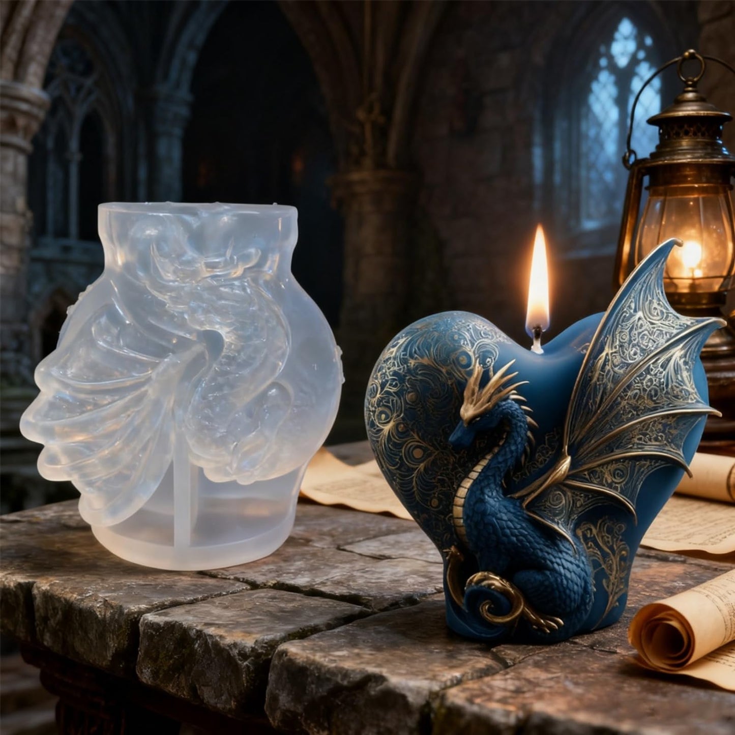 Dragon Candle Mold, 3D Heart Shape Animal Dinosaur Silicone Molds for Candle Making, Epoxy Resin Casting Molds for Handmade DIY Soap & Aromatherapy DIY Home Desk Decor