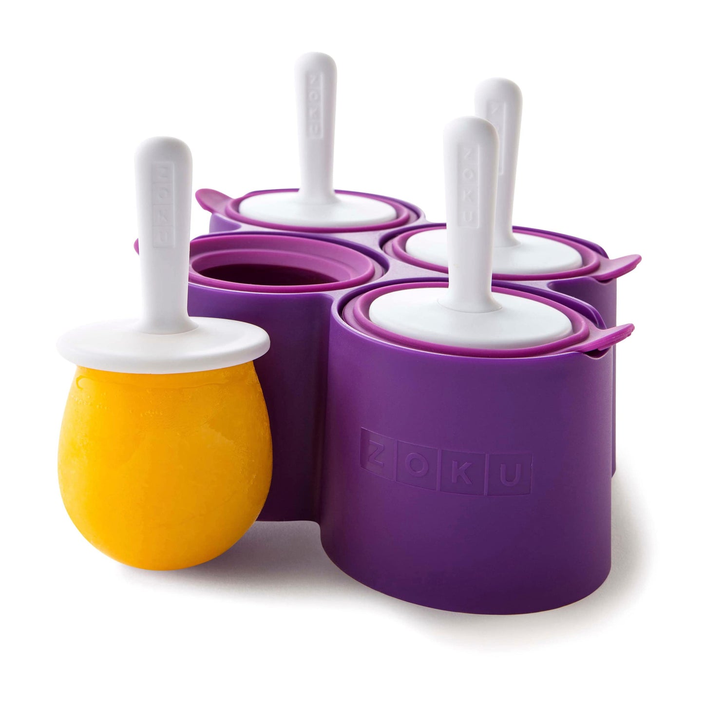 ZOKU Round Pop Molds - 4 Silicone Popsicle Molds with Reusable Sticks and Drip Guards, Easy-Release, BPA-Free