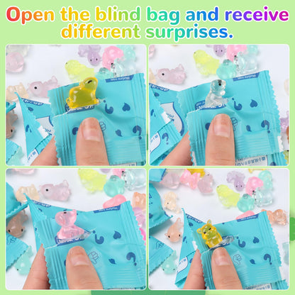 100pcs Mini Glow in The Dark Animal Resin Models, Mystery Resin Animals Blind Bag, Mini Luminous Farm Ocean Figures, Animal Miniatures for Fairy Garden Accessories, Random Design（Animals）