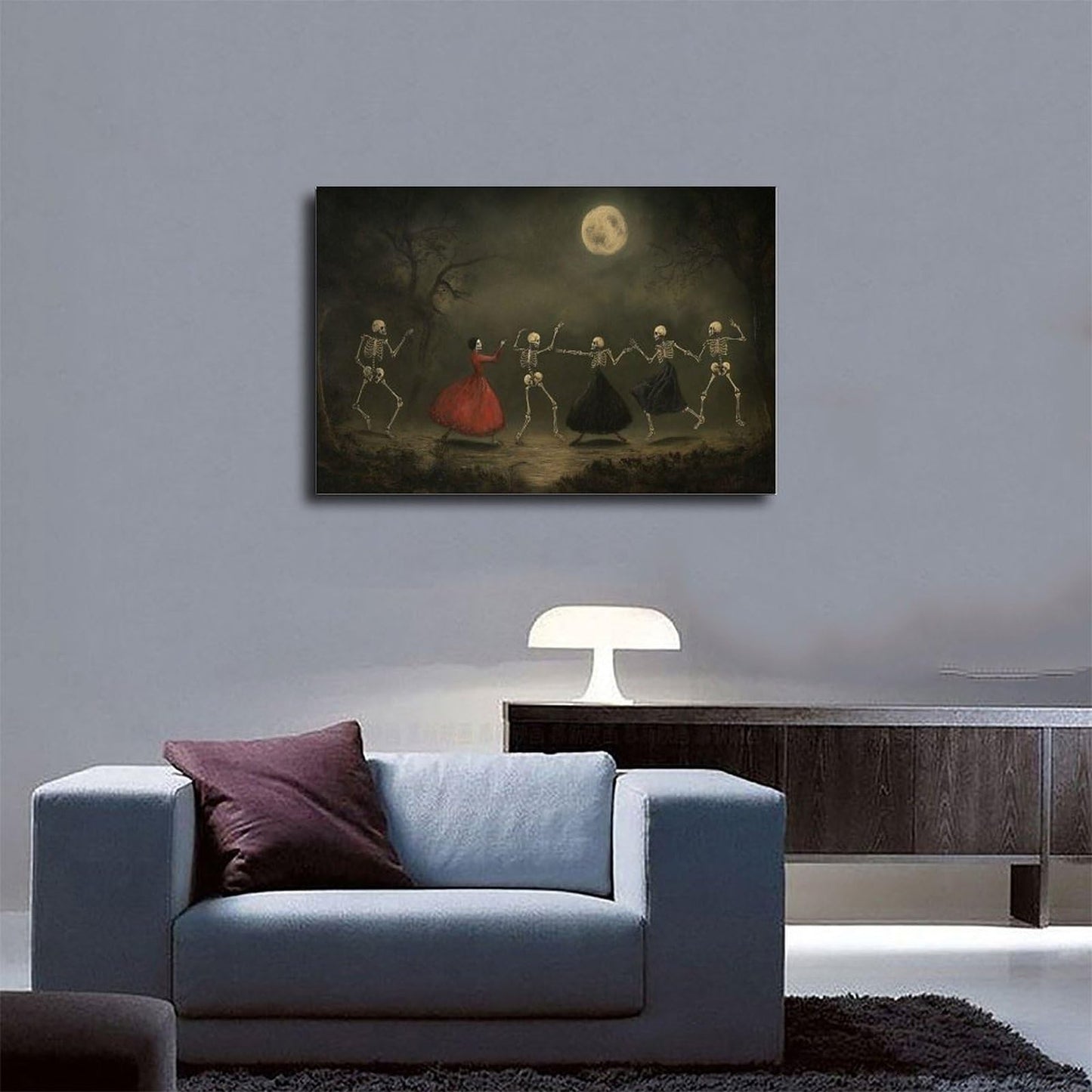 SWDXA Dancing Skeletons Halloween Spooky Decor Canvas Poster Wall Art Prints Room Aesthetic Murals Bedroom And Living Decorations 12" L X 18" W