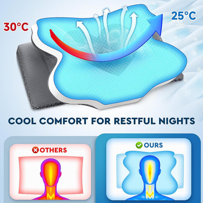 CushZone Cervical Neck Pillow, Memory Foam Neck Support Pillows for Sleeping, Shoulder Pillow for Side Sleepers, Back