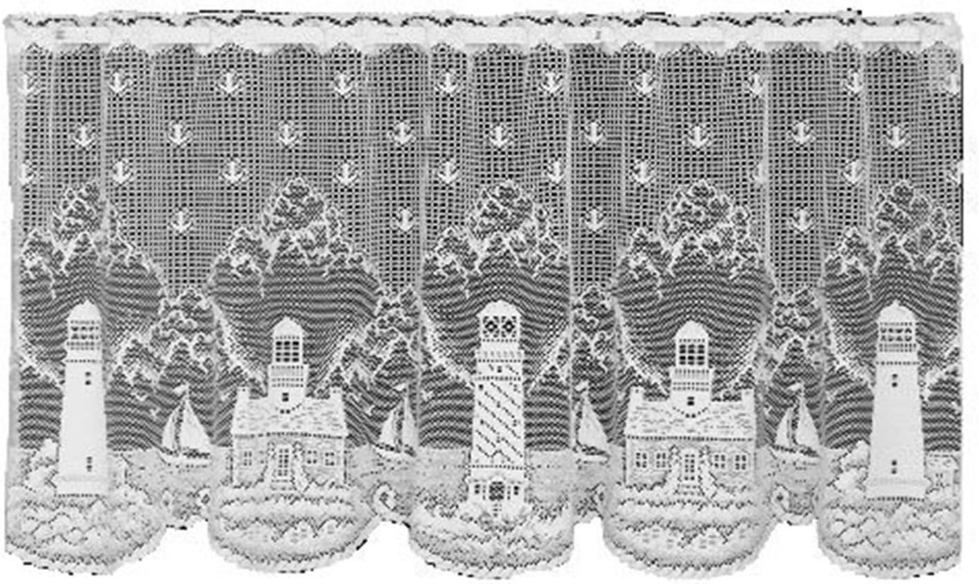 Heritage Lace Lighthouse Tier, 60-Inch Wide by 30-Inch Drop, White