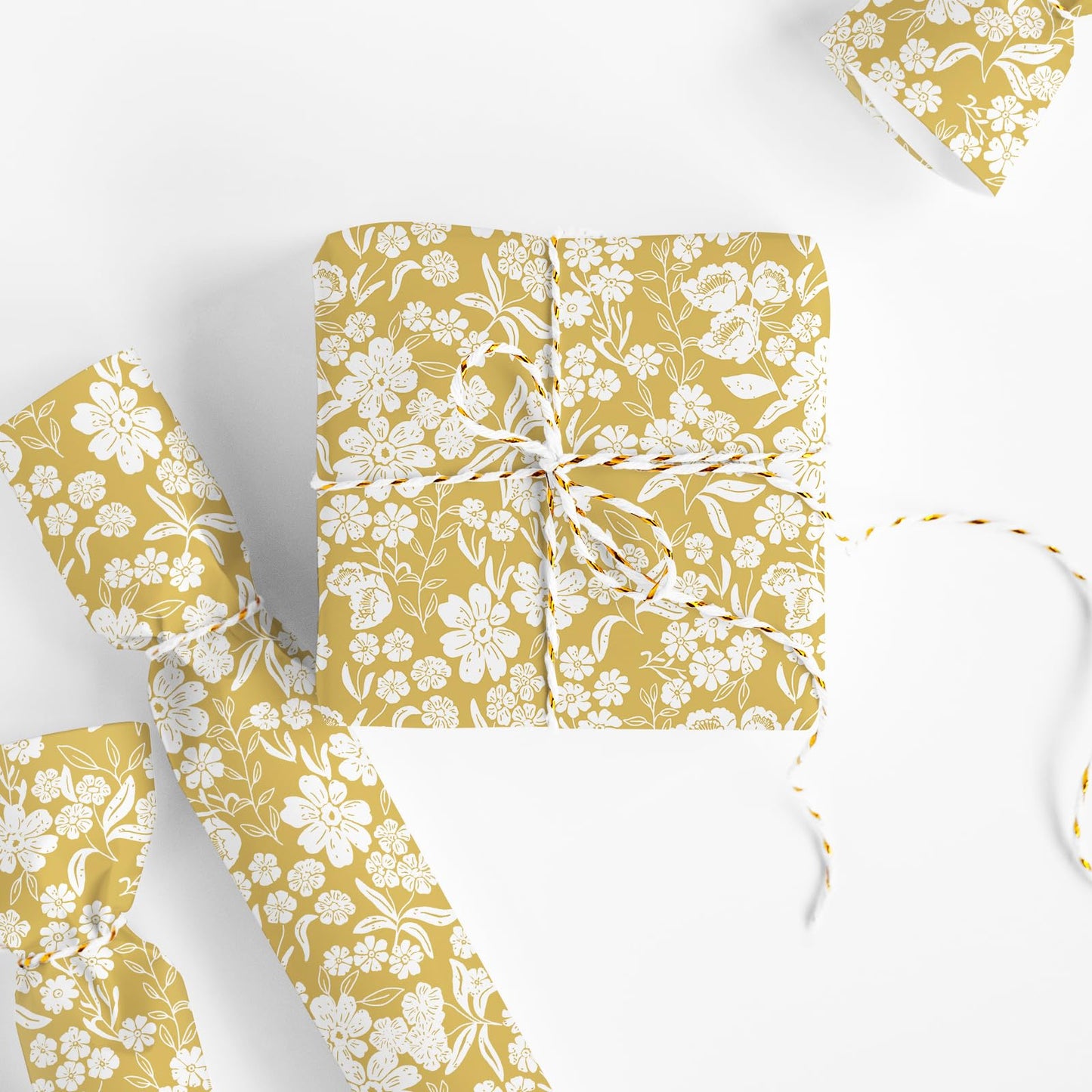 JarThenaAMCS Floral Wrapping Paper - Mini Roll - 17 In x 32.8 Ft Spring Yellow Flower Botanical Gift Wrap Paper for DIY Art Crafts Wedding Birthday Holiday Party Supplies