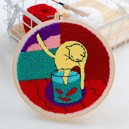 Woohome Punch Needle Kit Included Plastic Hoops, Punch Needle Cloth, Color Yarn and Punch Needle Tools for Adults, Beginners (Cat and Vase)