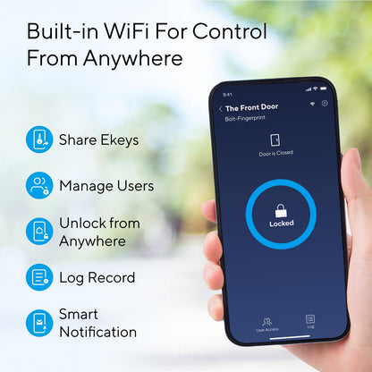 ULTRALOQ Bolt Fingerprint Smart Lock with Handle Lever Set, Built-in WiFi Front Door Lock Set, Biometric Deadbolt with Door Sensor, Remote Control, Auto Unlock, 10 Months Battery, IP65, BHMA Grade 1