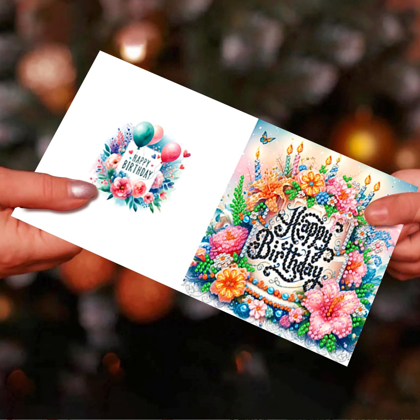 pigpigboss 6 Packs Happy Birthday Diamond Painting Greeting Cards with Envelope, Birthday Cake Diamond Art Cards, Flower Bird Butterfly Diamond Greeting Card Arts Kit for Birthday