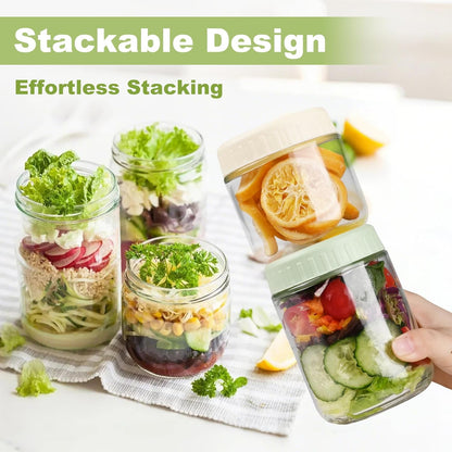 24oz 4 SHOWIN Overnight Oats Containers with Lids, Glass Jars with Lids pcs, Light Green, Wide Mouth Mason jars