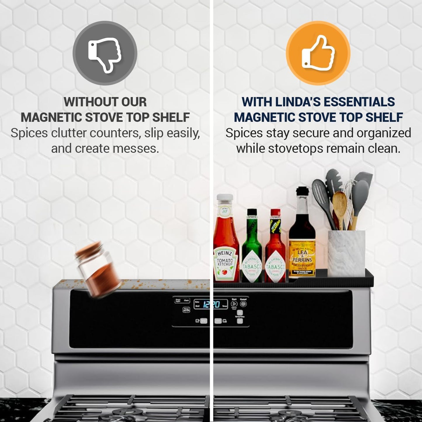 6 Silicone Magnetic Over the Stove Shelf for Back of Stove - Magnetic Stove Top Shelf and Over Stove Shelf, Over Oven