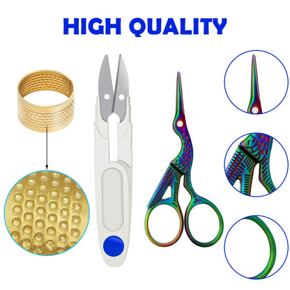 Mudder 53 Pieces Cross Stitch Tool Embroidery Starter Kit Includes Bamboo Circle Cross Stitch Hoop Ring Sewing Scissors Needle Threading Tools Thimbles Floss Bobbins Seam Ripper and Embroidery(Blue)