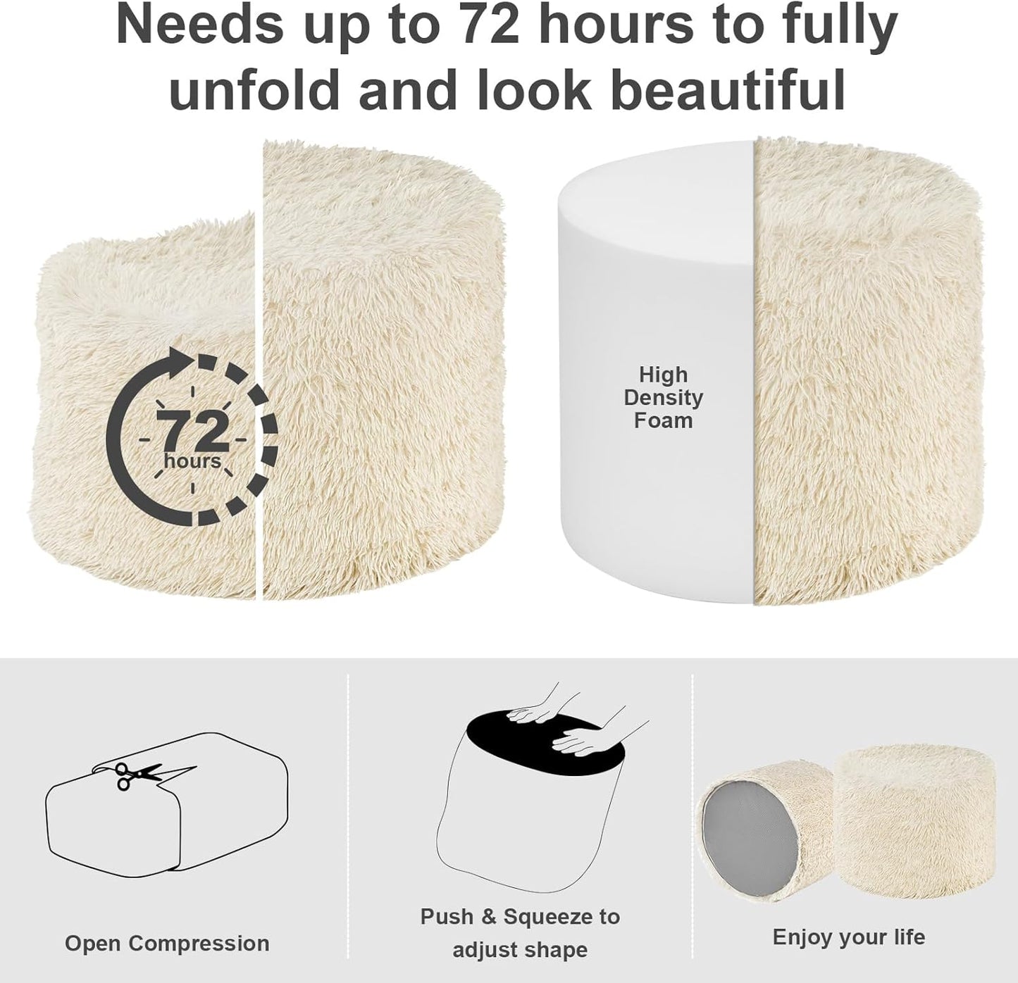 20 15, Hansleep Round Stuffed Pouf Ottoman x Foam Filled Faux Fur Ottoman Foot Rest for Chair with Washable Cover, Foot