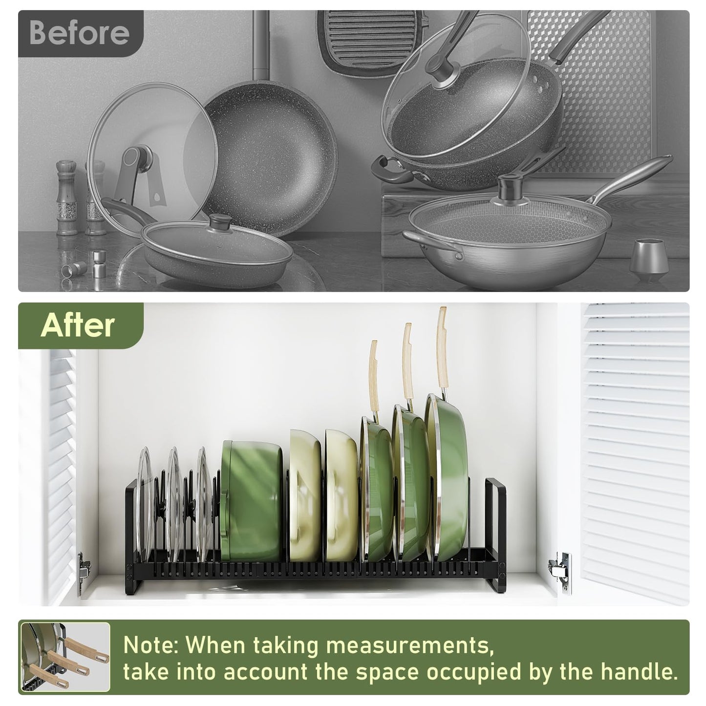 MUDEELA Pots and Pans Organizer Rack for under Cabinet, Expandable 11.81''-22.85'' Pot Lid Kitchen Cabinet Organizer Holder with 10 Adjustable Compartment Cutting Board Organizer for Pan Lid, Bakeware
