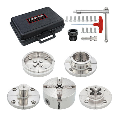 DEEFIINE 4 Inch Wood Lathe Chuck Set 1" x 8TPI Thread & 3/4"x16TPI Adapter, Nickel Plated Self-Centering 4 Jaw Wood Turning Chuck.(4 jaw)