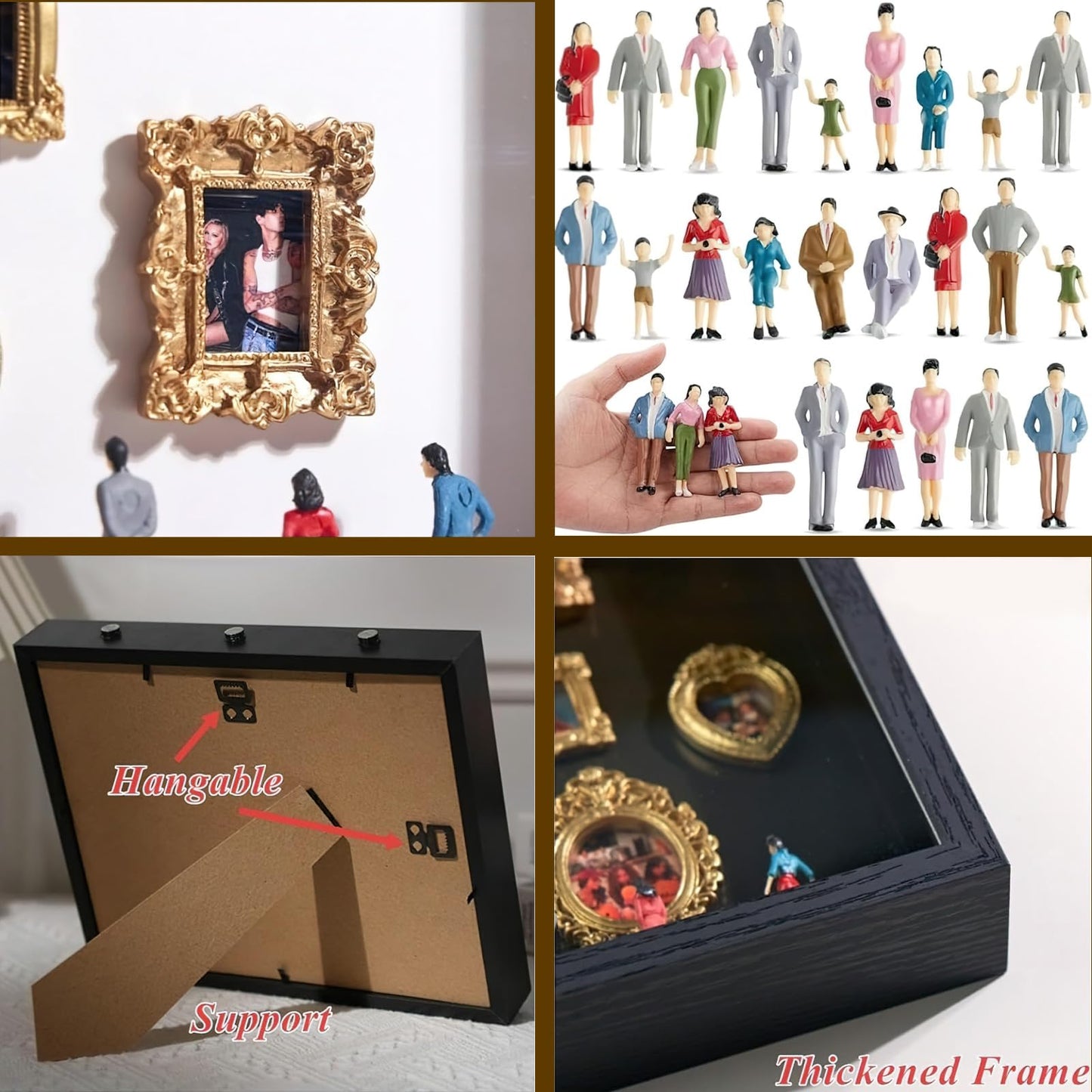 DIY Mini Museum Silhouette Box, Shadow Box Frame Display Case, Personalized Photo Shadow Boxes Display with 7pcs Mini Museum Figurines & 8pcs Mini Gold Frames, Valentine's Day Gifts for Him & Her