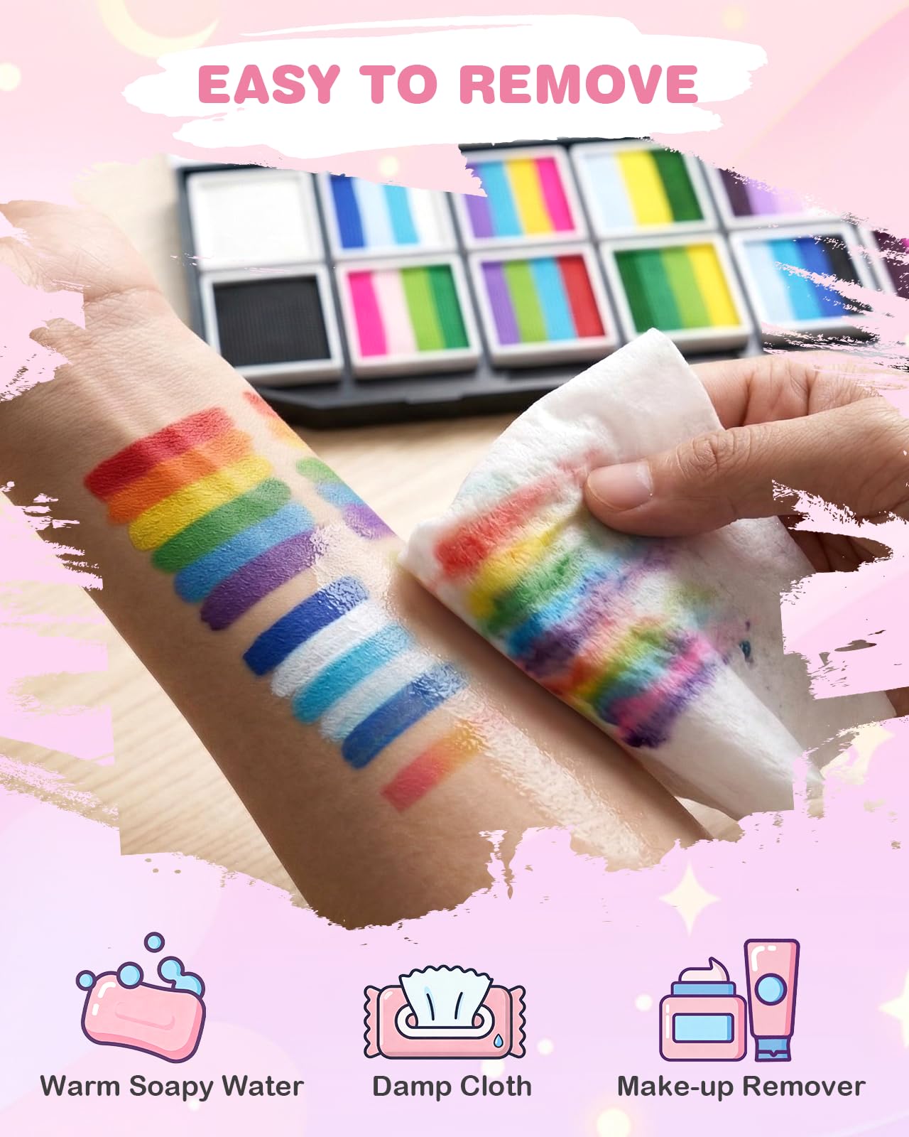 Lictin Face Painting Kit for Kids & Adults - 12x10g Split Face Paint Water Activated Water Based, Professional Body Paint Kit with Facepaint Stencils, Ideal for Party Cosplay Holiday Makeup