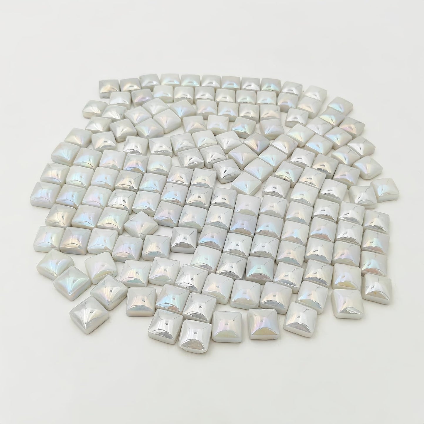 1.1lb Crystal Glass Mosaic Tiles for Crafts, 0.6"x 0.6" Square Mosaic Glass Pieces for Artwork,Garden Kit Decor (Plated White)