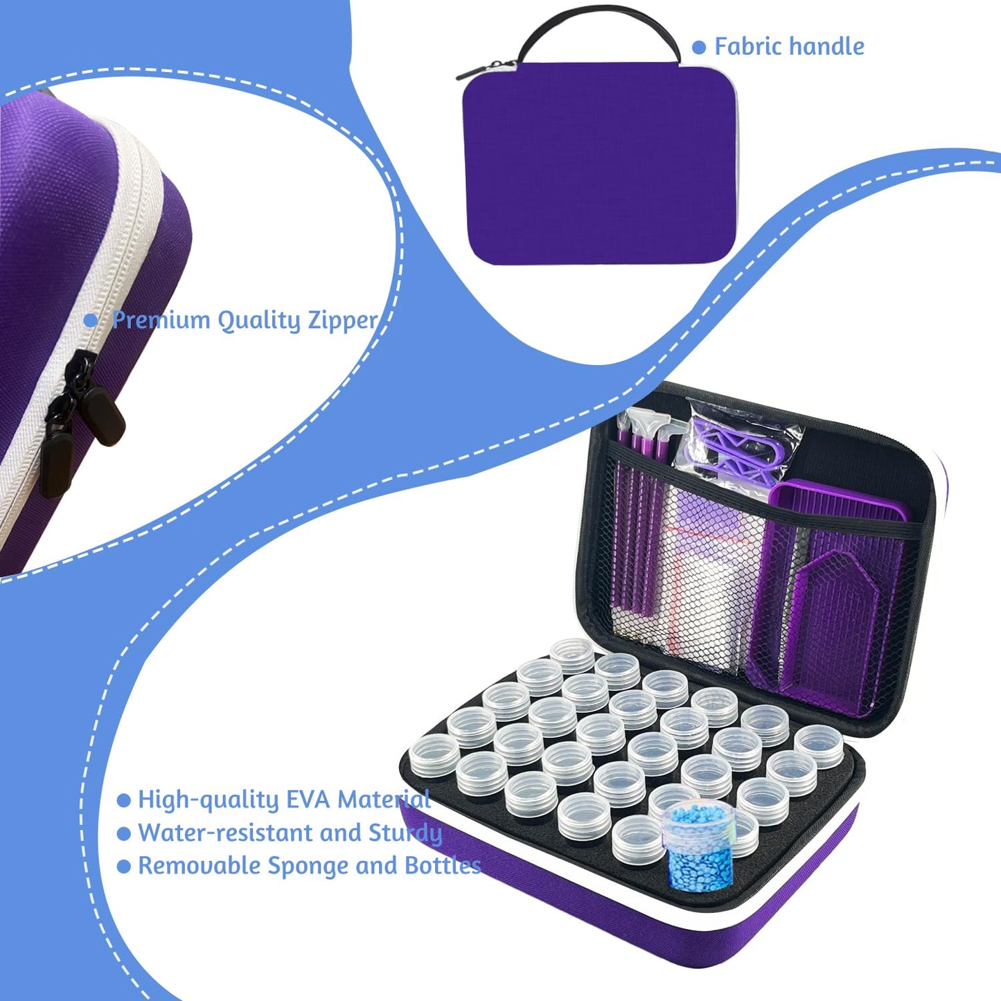 LIRUNQIU Diamond Painting Storage Containers, 30 Slots Diamond Painting Accessories and Tools for Diamond Art Organizer Case(Purple)