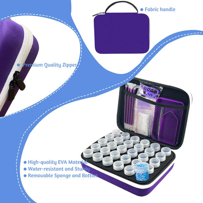 LIRUNQIU Diamond Painting Storage Containers, 30 Slots Diamond Painting Accessories and Tools for Diamond Art Organizer Case(Purple)