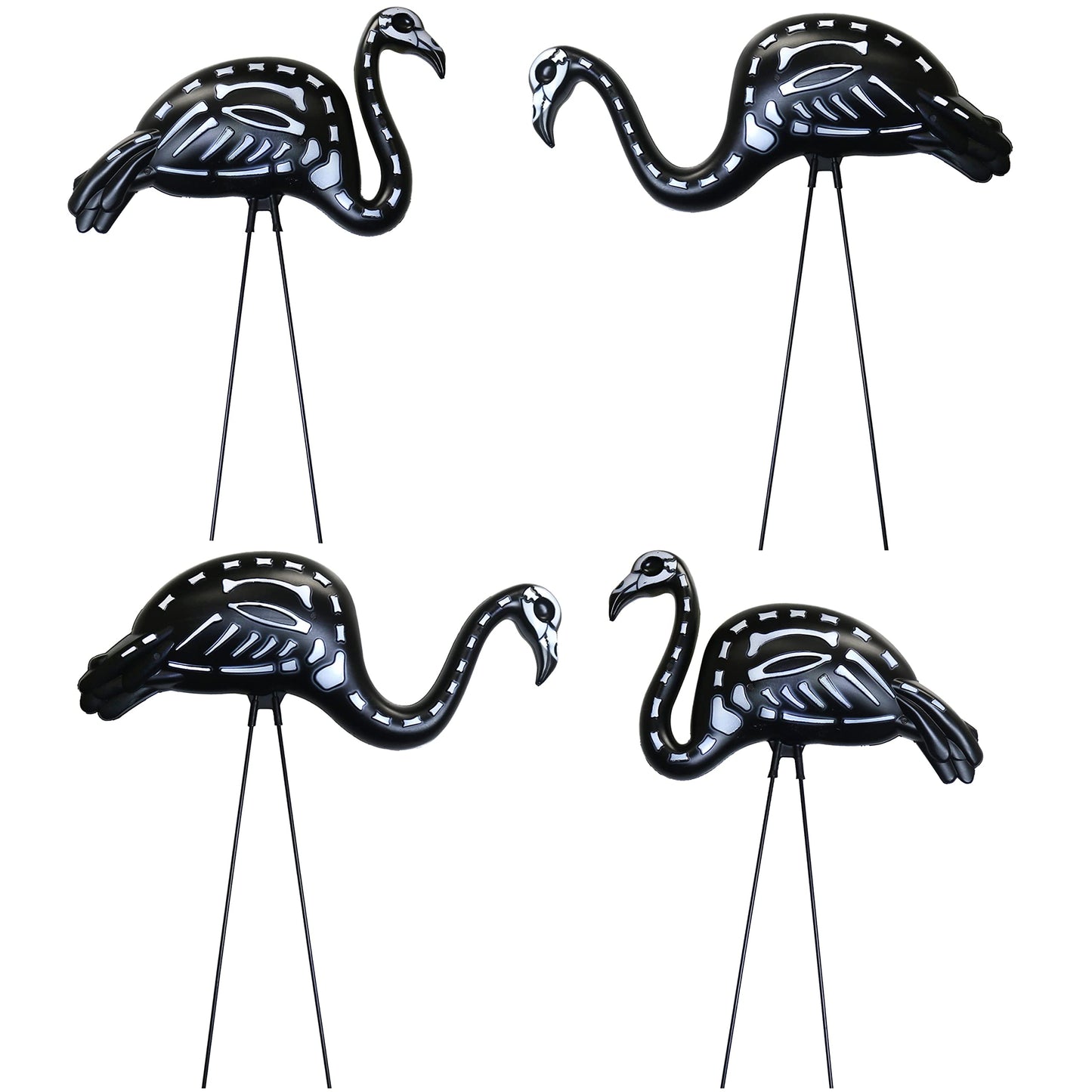 GiftExpress 4 PCS Halloween Black Flamingo Skeleton, Zombie Flamingos, Skull Flamingo with Stakes for Halloween Lawn Ornaments, Spooky Graveyard Decorations (4)
