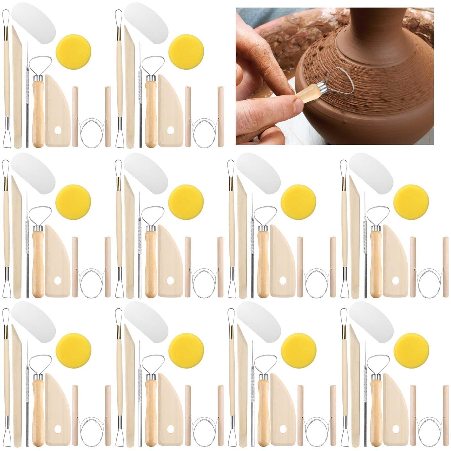 Leriton 160 Pcs Pottery Clay Tools Kit Sculpting Clay Tool Includes Cutting Modeling Trimming with Wooden Handles Carving Kit for Beginners Carving Shaping
