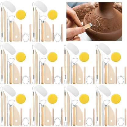 Leriton 160 Pcs Pottery Clay Tools Kit Sculpting Clay Tool Includes Cutting Modeling Trimming with Wooden Handles Carving Kit for Beginners Carving Shaping