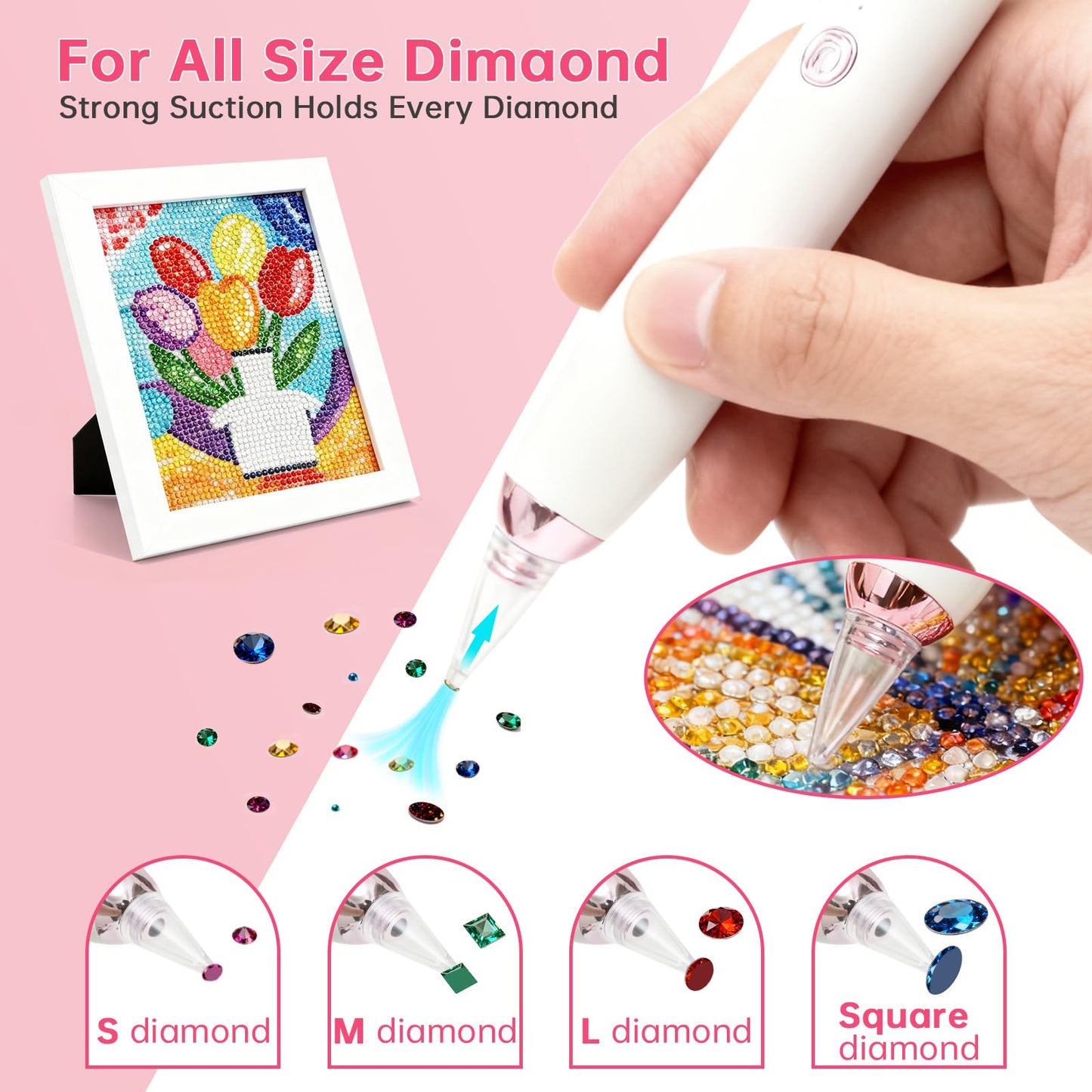 Electric Diamond Painting Pen, Cordless Diamond Art Pen Low-Noise Wax-Free, Perfect for 3D Drills, Portable Diamond Art Accessories for Crafts Lovers