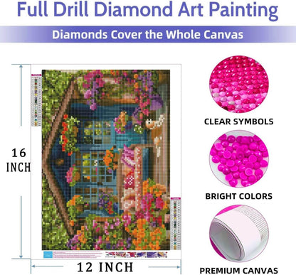 Lovepefe Flower House Diamond Art Painting Kits for Adults Dog 2 Pack Paint with Diamond Kit for Beginners DIY Full Drill Gem Art Home Wall Decor 12 X 16 Inch